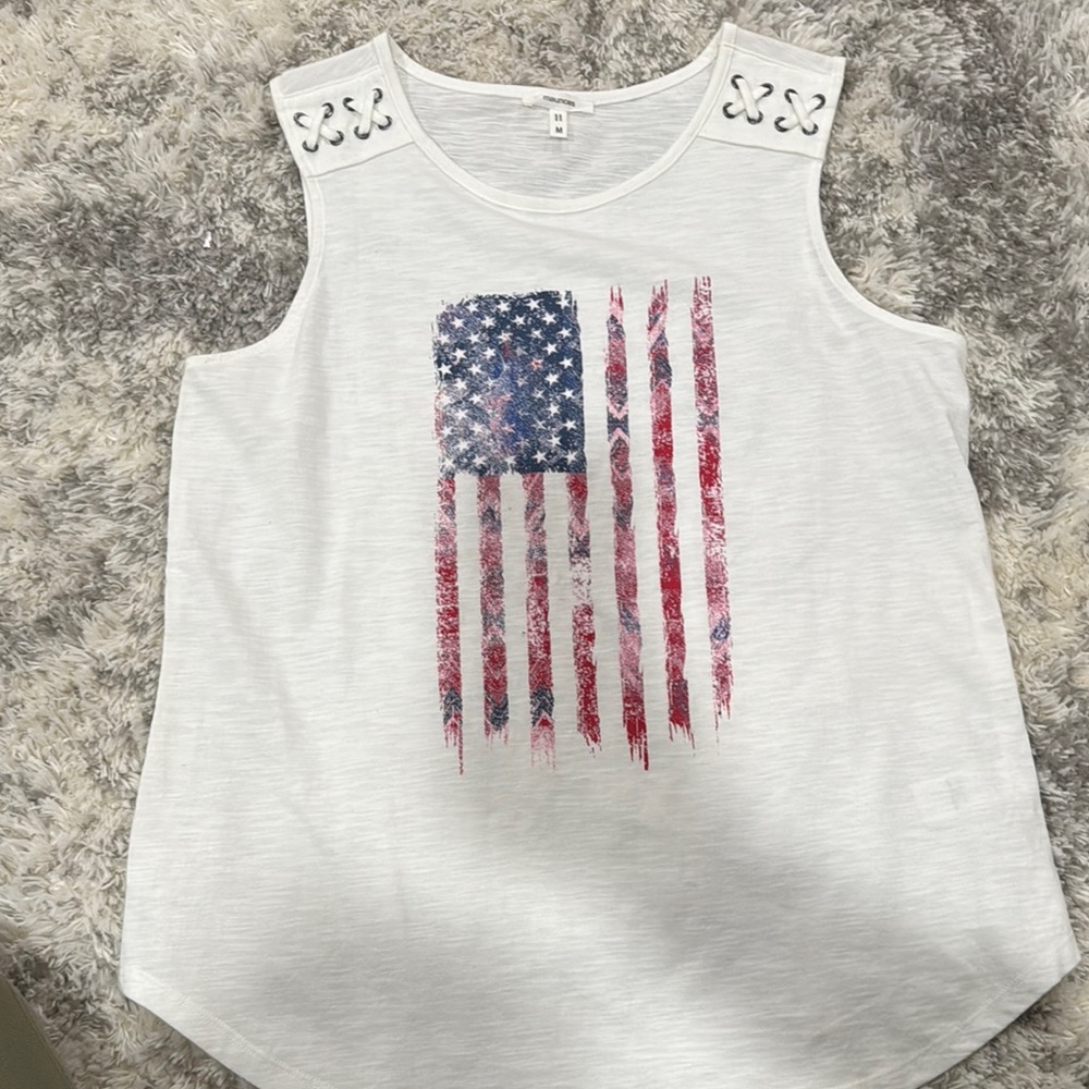 White Sleeveless Kids Top with American Flag Design